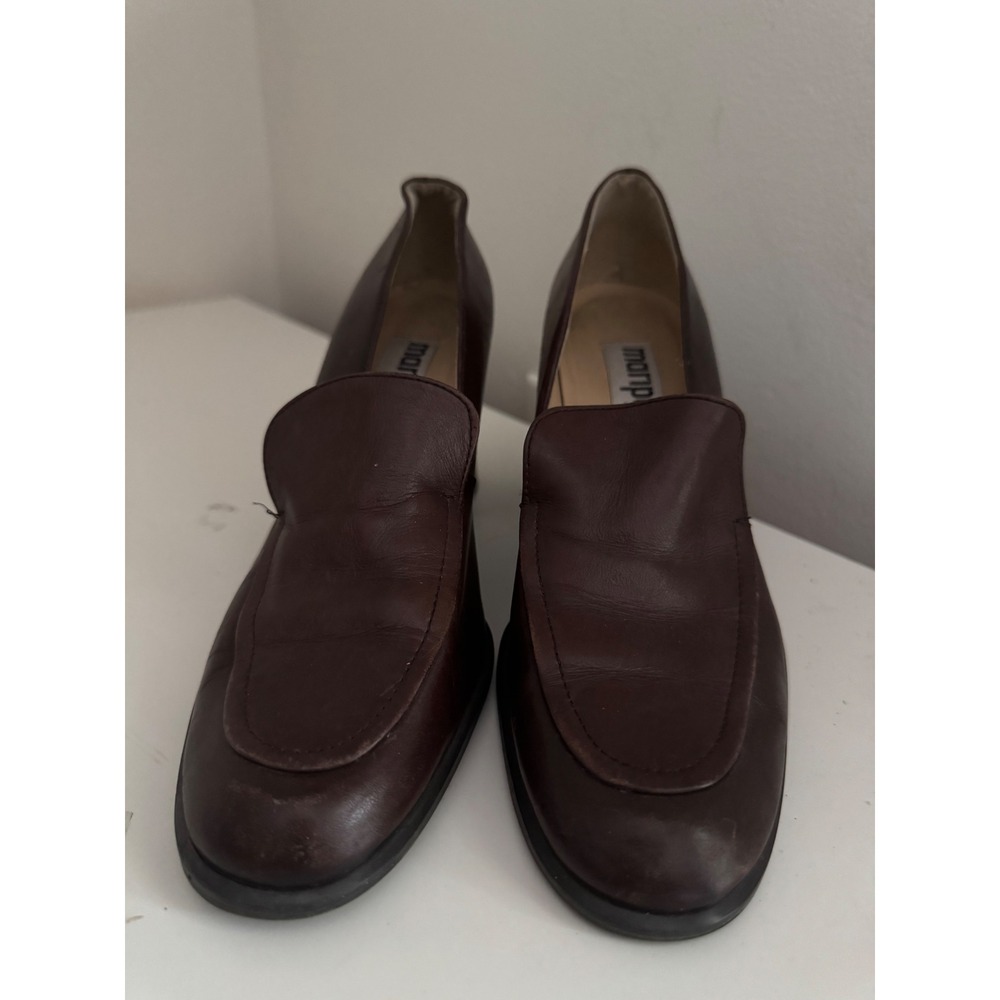 Maripe Dark Brown Leather Block Heel Loafers 90s Minimalist Pumps Size 8N - Picture 2 of 7
